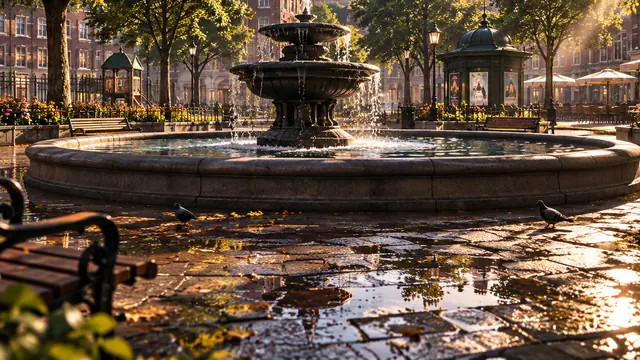 Parc : la fontaine du square entourée d’immeubles